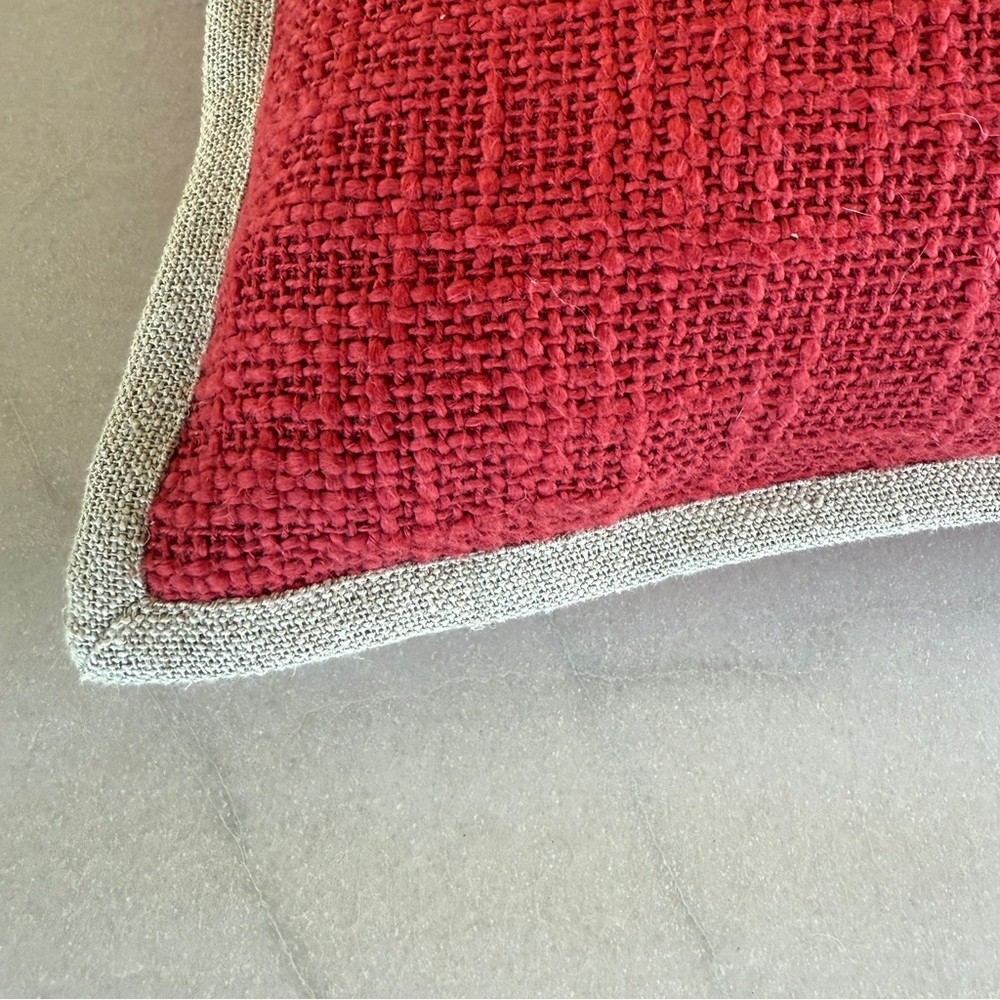 Pottery Barn Red Pillow Cover 20x20 Taupe Trim | Multiple Available - Picture 2 of 7